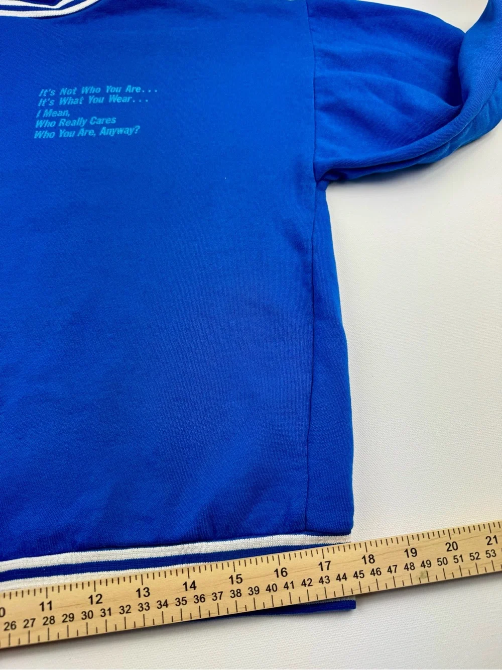 Vintage Chill Out Graphic Varsity Crewneck Sweatshirt Striped Blue Cuffs 1980s